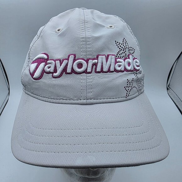 TaylorMade Womens Adjustable Gray Hat Embroidered Logo Floral Accent Golf Casual - Picture 1 of 9